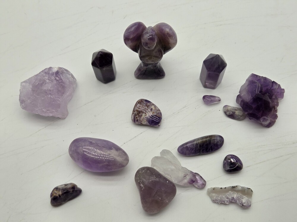 Amethyst Crystal Lot Mixed Shapes Towers Angel Cluster Tumbled Stones